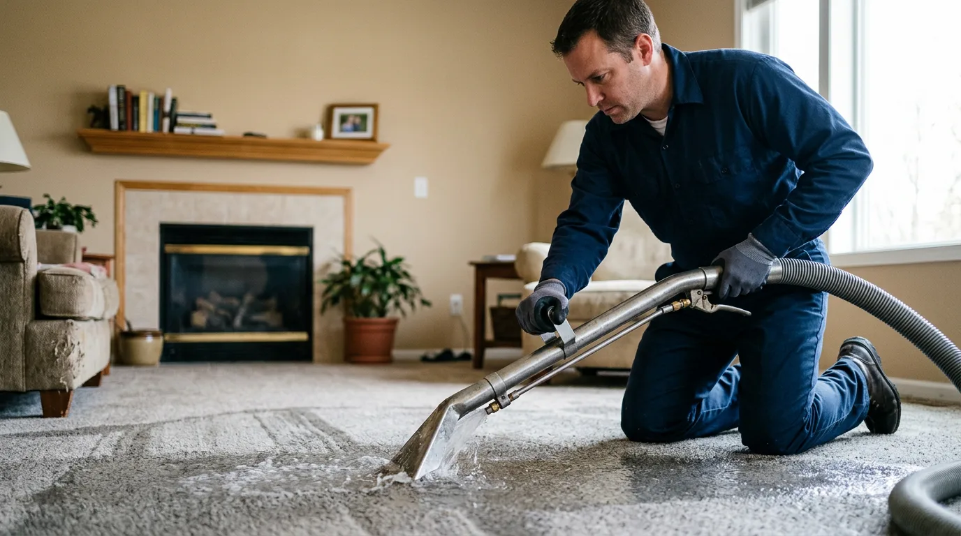 Water damage restoration technician working near Beach, ND